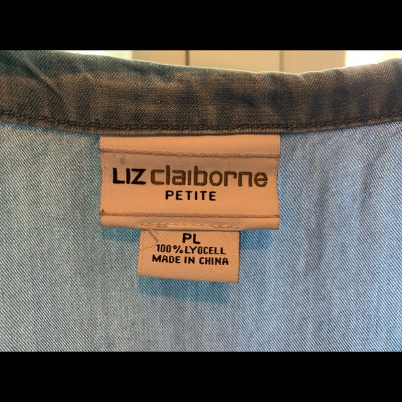 Liz Claiborne Petite Large Blue Tie Sleeve Top - Picture 3 of 5